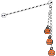 Load image into Gallery viewer, 14G Halloween Pumpkin Chain Dangle Industrial Barbell 38mm
