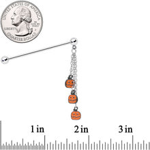 Load image into Gallery viewer, 14G Halloween Pumpkin Chain Dangle Industrial Barbell 38mm
