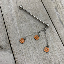 Load image into Gallery viewer, 14G Halloween Pumpkin Chain Dangle Industrial Barbell 38mm
