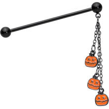 Load image into Gallery viewer, 14G Black Halloween Pumpkin Chain Dangle Industrial Barbell 38mm
