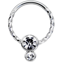 Load image into Gallery viewer, 16G 3/8 Clear Gem Double Drop Duo Twisted Cartilage Clicker
