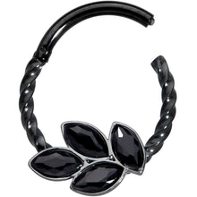 Load image into Gallery viewer, 16G 3/8 Black Gem Black Oval Quartet Twisted Cartilage Clicker
