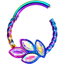Load image into Gallery viewer, 16G 3/8 Aurora Gem Rainbow Oval Quartet Twisted Cartilage Clicker
