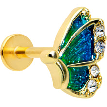 Load image into Gallery viewer, 16G 5/16 Clear Gem Gold Tone Blues Butterfly Labret Monroe Tragus
