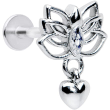 Load image into Gallery viewer, 16G 5/16 Clear Gem Lotus Heart Dangle Labret Monroe Tragus
