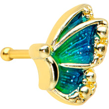Load image into Gallery viewer, 20G 1/4 Gold Tone Blues Butterfly Nose Bone

