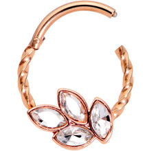 Load image into Gallery viewer, 16G 3/8 Clear Gem Rose Gold Tone Oval Twisted Cartilage Clicker
