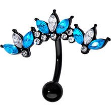 将图片加载到图库查看器，Clear Aqua Gem Black Clusters Belly Ring
