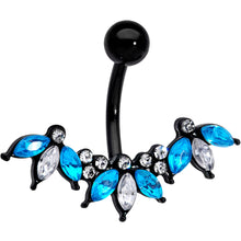 将图片加载到图库查看器，Clear Aqua Gem Black Clusters Belly Ring
