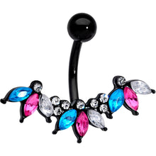 将图片加载到图库查看器，Clear Aqua Pink Gem Black Clusters Belly Ring
