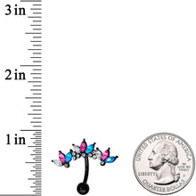 将图片加载到图库查看器，Clear Aqua Pink Gem Black Clusters Belly Ring
