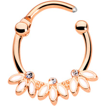 Load image into Gallery viewer, 16G 3/8 Clear Gem Rose Gold Tone White Leaves Cartilage Clicker
