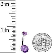 Load image into Gallery viewer, Purple CZ Gem Round Duo Internally Threaded Belly Ring
