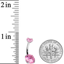 Load image into Gallery viewer, Pink CZ Gem Round Duo Internally Threaded Belly Ring
