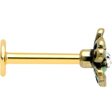 Load image into Gallery viewer, 16G 5/16 Clear Gem Gold Tone Green Flower Labret Monroe Tragus
