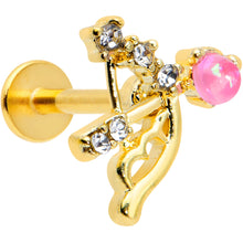 Load image into Gallery viewer, 16G 5/16 Pink Faux Opal Gold Tone Cupids Bow Labret Monroe Tragus
