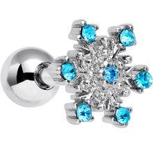 Load image into Gallery viewer, 16G 1/4 Aqua Gem Snowflake Christmas Cartilage Tragus Earring
