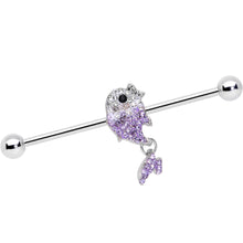 Load image into Gallery viewer, 14G Clear Purple Gem Fish Dangle Industrial Barbell 38mm
