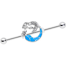 Load image into Gallery viewer, 14G Clear Gem Blue Curved Mermaid Industrial Barbell 38mm
