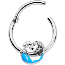 将图片加载到图库查看器，16G 3/8 Clear Gem Blue Curved Mermaid Hinged Segment Ring
