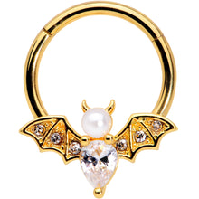 将图片加载到图库查看器，16G 3/8 Clear Gem Gold Tone Bat Halloween Hinged Segment Ring
