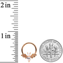 Load image into Gallery viewer, 16G 3/8 Clear Gem Rose Gold Tone Bat Halloween Segment Ring
