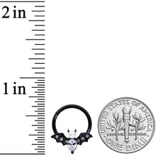 Load image into Gallery viewer, 16G 3/8 Clear Gem Black Bat Halloween Hinged Segment Ring
