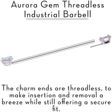 Load image into Gallery viewer, 14G Aurora CZ Gem Threadless Industrial Barbell 38mm

