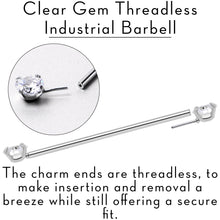 Load image into Gallery viewer, 14G Clear CZ Gem Threadless Industrial Barbell 38mm
