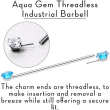 Load image into Gallery viewer, 14G Aqua CZ Gem Threadless Industrial Barbell 38mm
