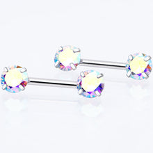 Load image into Gallery viewer, 14G 1/2 Aurora CZ Gem Threadless Barbell Nipple Ring Set
