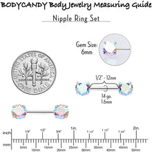 Load image into Gallery viewer, 14G 1/2 Aurora CZ Gem Threadless Barbell Nipple Ring Set
