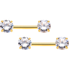 将图片加载到图库查看器，14G 1/2 Clear CZ Gem Gold Tone Threadless Nipple Ring Set
