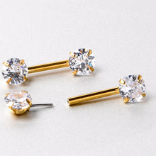 将图片加载到图库查看器，14G 1/2 Clear CZ Gem Gold Tone Threadless Nipple Ring Set
