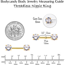 将图片加载到图库查看器，14G 1/2 Clear CZ Gem Gold Tone Threadless Nipple Ring Set
