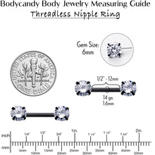 Load image into Gallery viewer, 14G 1/2 Clear CZ Gem Black Threadless Barbell Nipple Ring Set
