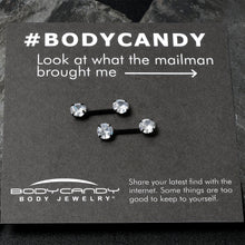 Load image into Gallery viewer, 14G 1/2 Clear CZ Gem Black Threadless Barbell Nipple Ring Set
