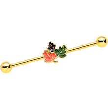 Load image into Gallery viewer, 14G Gold Tone Lovely Autumn Leaf Trio Industrial Barbell 38mm

