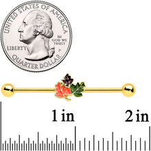 Load image into Gallery viewer, 14G Gold Tone Lovely Autumn Leaf Trio Industrial Barbell 38mm

