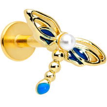Load image into Gallery viewer, 16G 1/4 Gold Tone White Orb Dragonfly Labret Monroe Tragus
