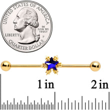 Load image into Gallery viewer, 14G Blue Gem Gold Tone Star Industrial Barbell 38mm
