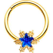 Load image into Gallery viewer, 16G 3/8 Blue Gem Gold Tone Star Hinged Segment Ring

