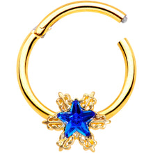 Load image into Gallery viewer, 16G 3/8 Blue Gem Gold Tone Star Hinged Segment Ring
