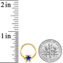 Load image into Gallery viewer, 16G 3/8 Blue Gem Gold Tone Star Hinged Segment Ring
