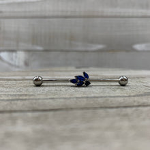 Load image into Gallery viewer, 14G Blue Gem Leaf Cluster Industrial Barbell 38mm
