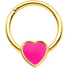 将图片加载到图库查看器，16G 3/8 Gold Tone Pink Heart Hinged Segment Ring
