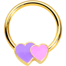 Load image into Gallery viewer, 16G 3/8 Gold Tone Purple Hearts BCR Captive Ring
