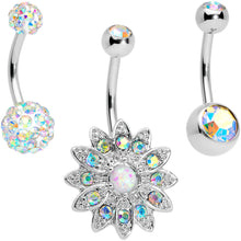 Load image into Gallery viewer, Aurora Gem Flower Disco Ball Belly Ring Set of 3
