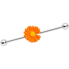 Load image into Gallery viewer, 14G Orange Daisy Industrial Barbell 38mm
