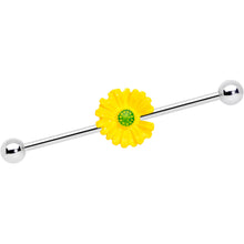 将图片加载到图库查看器，14G Yellow Daisy Industrial Barbell 38mm
